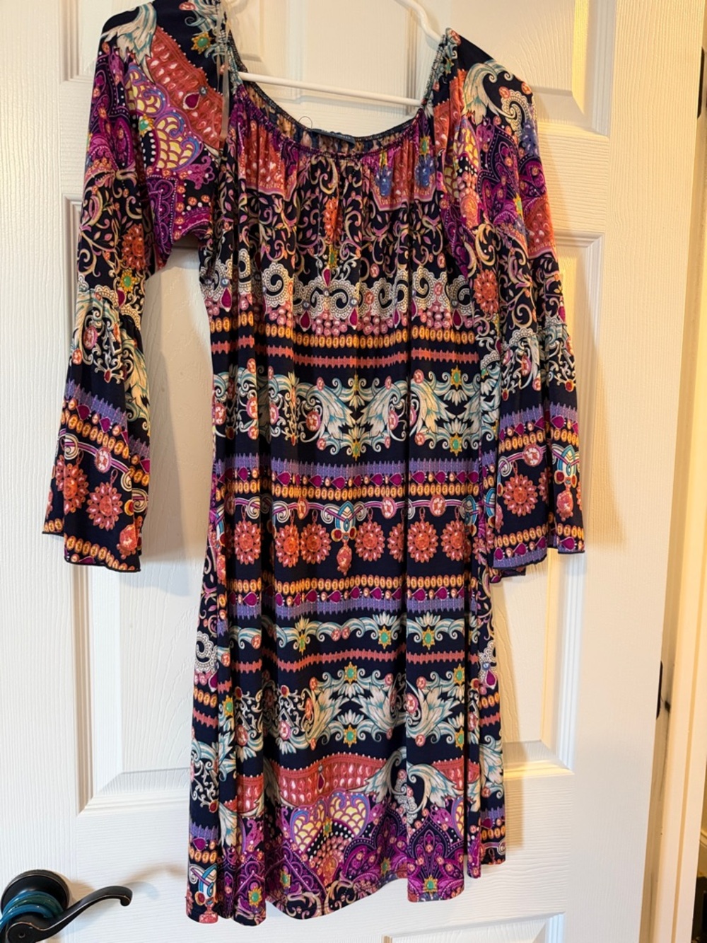 Women's Boho Long-Sleeve Floral Print Dress in Black & Purple